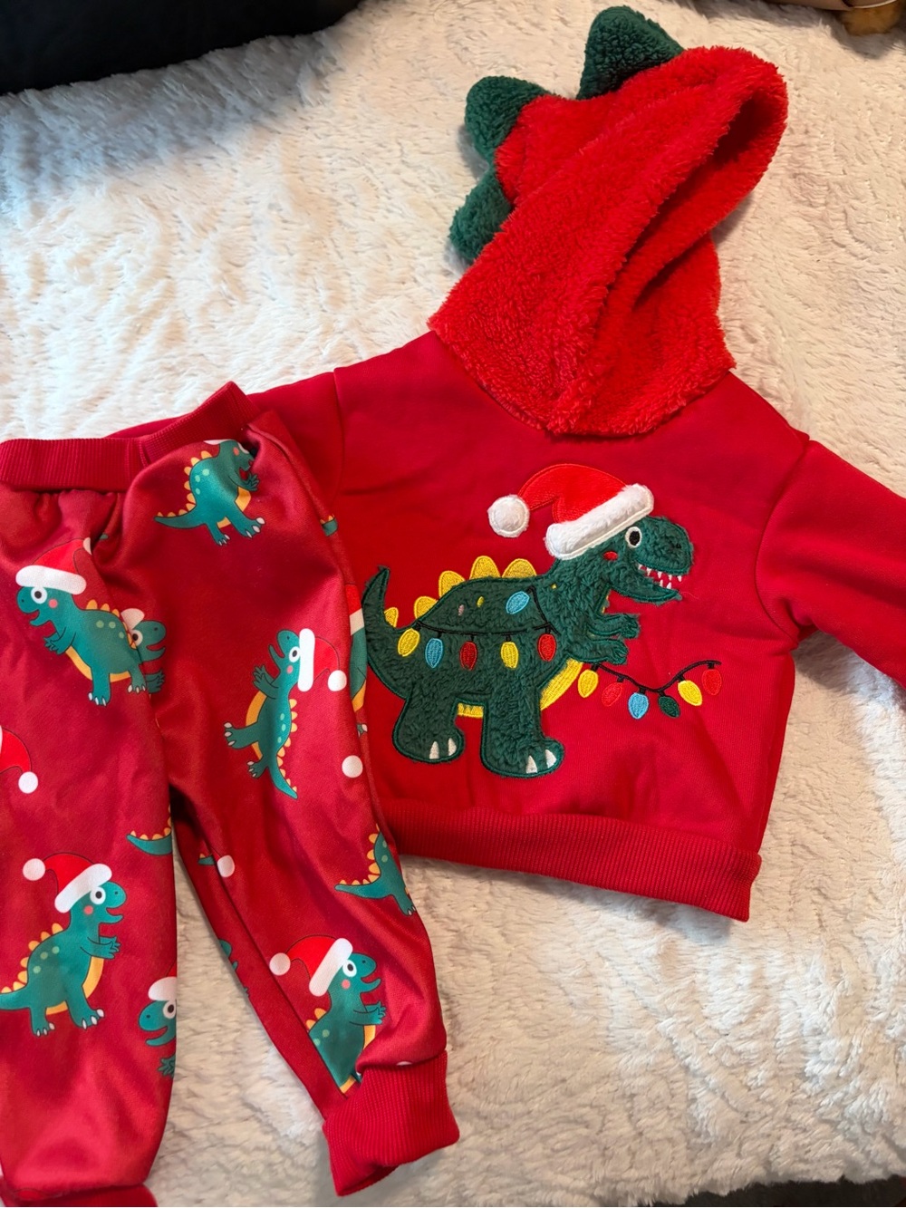 Dinosaur Christmas Holiday Festive red Christmas Lights Baby Set Sz 6/9 months